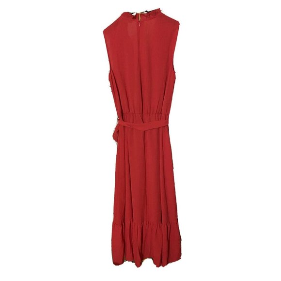 London Style Collection Women’s Cherry Red Sleeveless Faux Wrap Ruffle Dress 22W - Picture 2 of 8